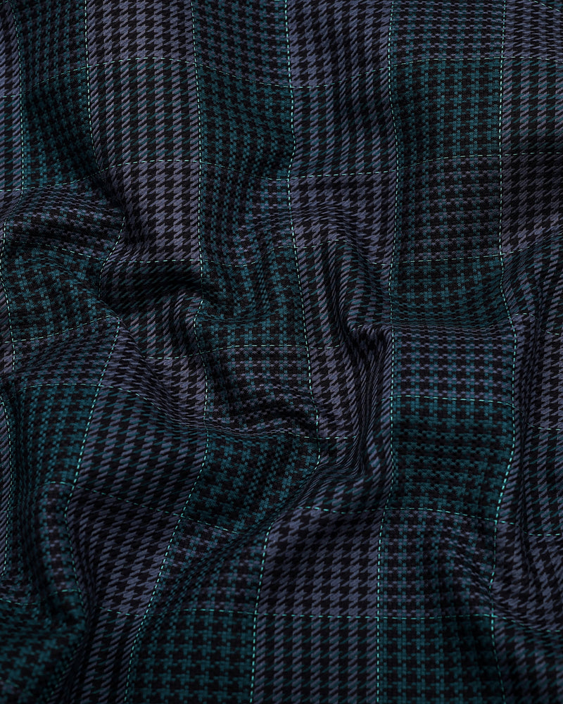 Menston Teal Green With Gray Houndstooth Check Giza Shirt