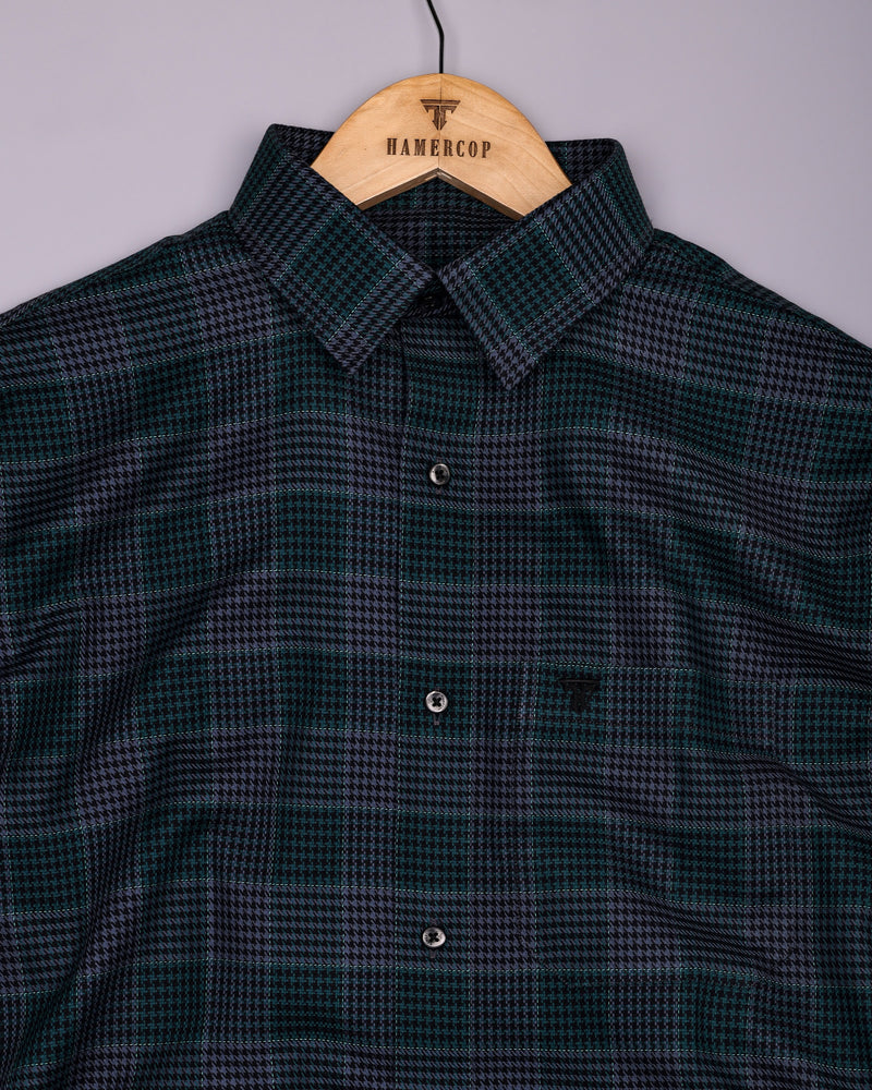 Menston Teal Green With Gray Houndstooth Check Giza Shirt