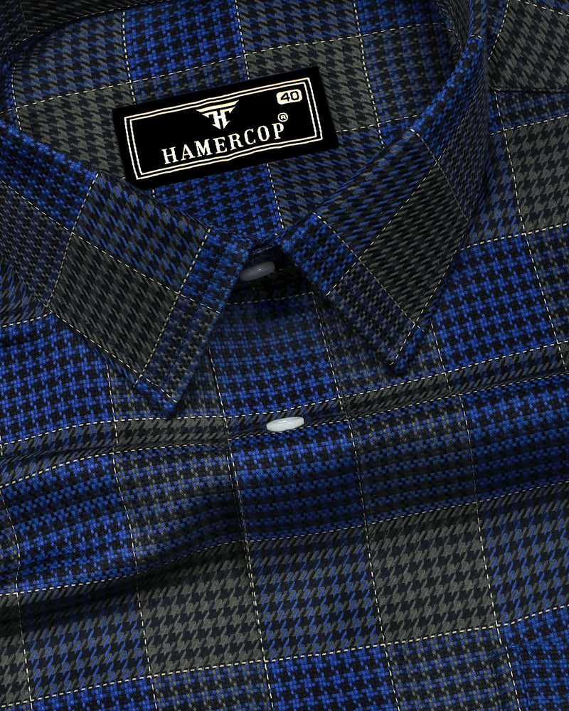 Menston Blue With Green Houndstooth Check Giza Shirt