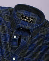 Menston Blue With Green Houndstooth Check Giza Shirt