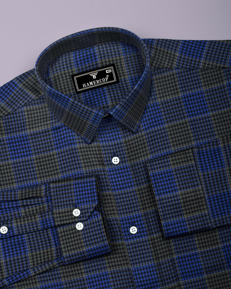 Menston Blue With Green Houndstooth Check Giza Shirt