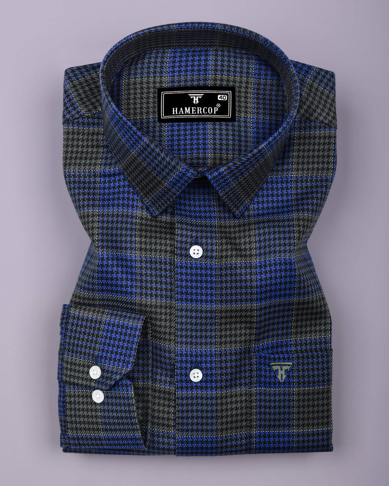Menston Blue With Green Houndstooth Check Giza Shirt