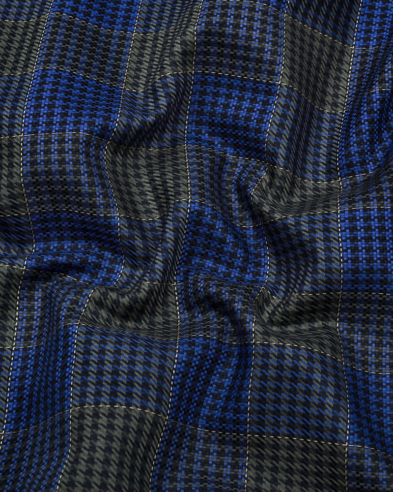 Menston Blue With Green Houndstooth Check Giza Shirt