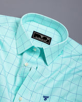 Wular Aqua Green With Blue Dobby Check Premium Giza Shirt