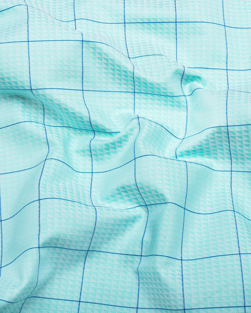 Wular Aqua Green With Blue Dobby Check Premium Giza Shirt