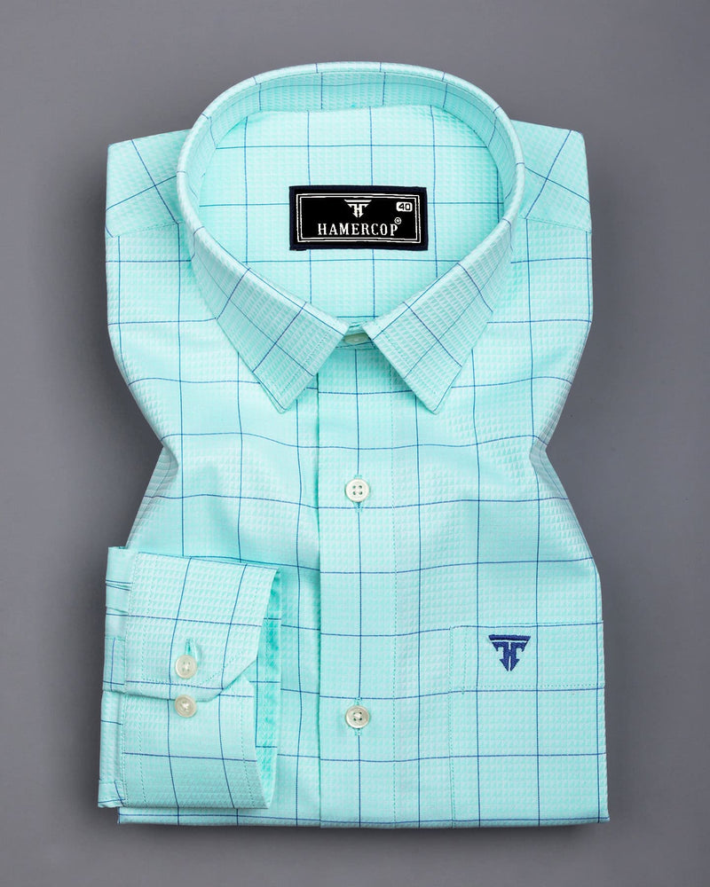 Wular Aqua Green With Blue Dobby Check Premium Giza Shirt