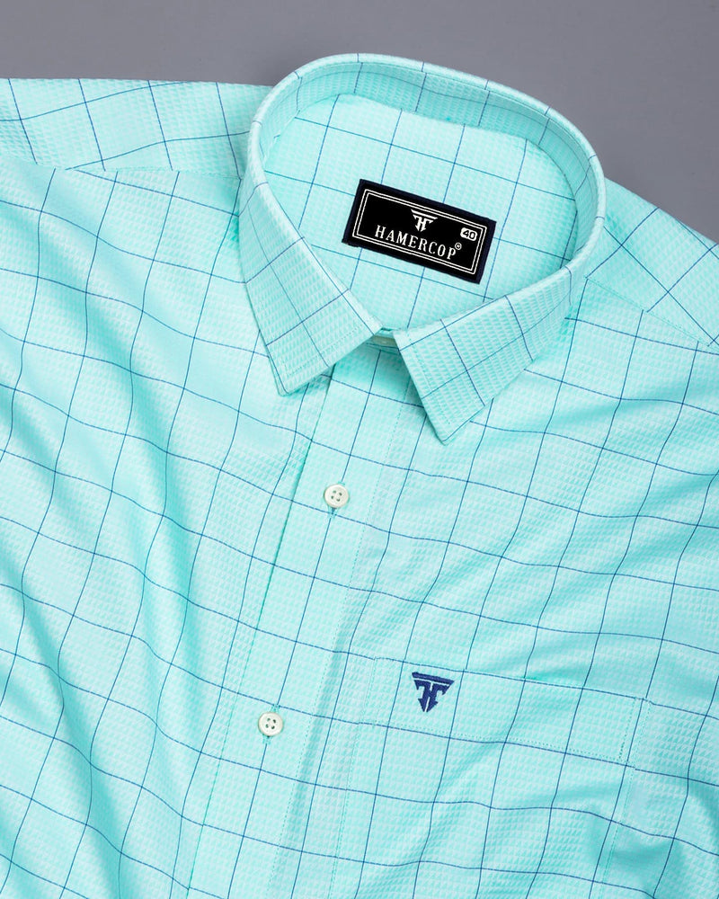 Wular Aqua Green With Blue Dobby Check Premium Giza Shirt