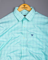 Wular Aqua Green With Blue Dobby Check Premium Giza Shirt