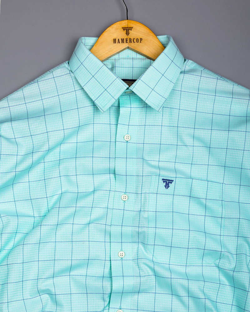 Wular Aqua Green With Blue Dobby Check Premium Giza Shirt