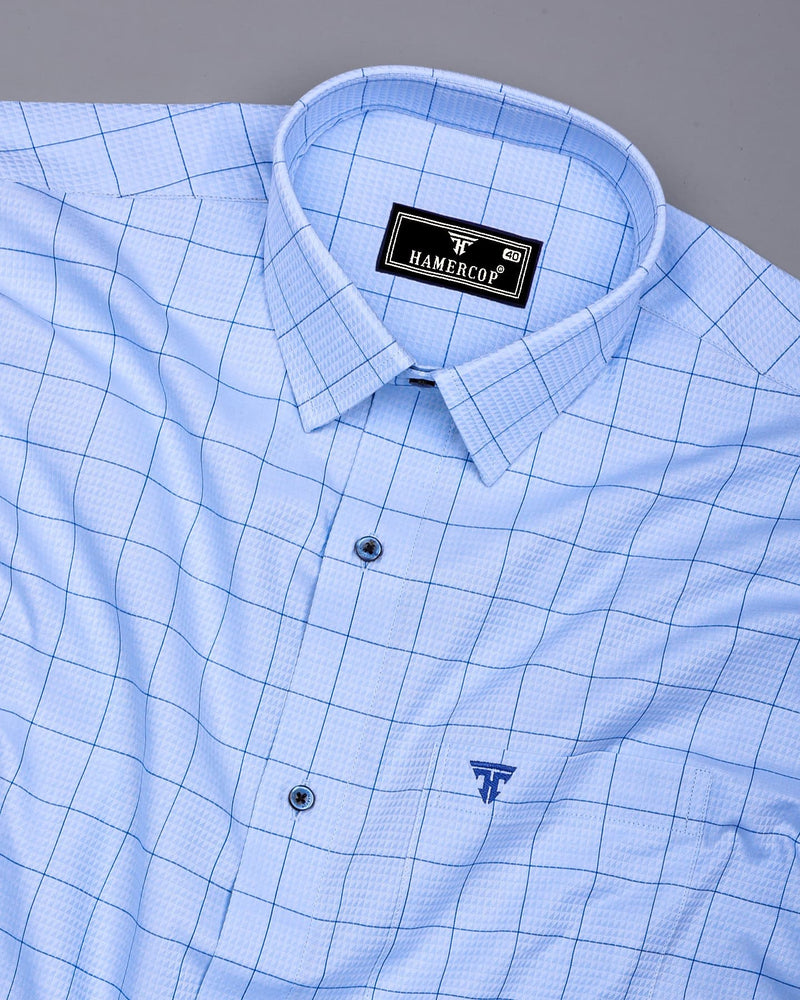 Wular Blue Dobby Check Premium Giza Shirt