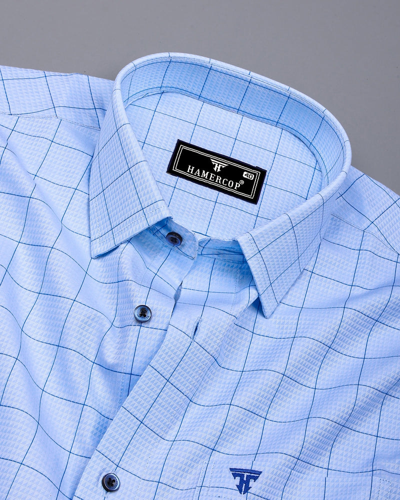 Wular Blue Dobby Check Premium Giza Shirt