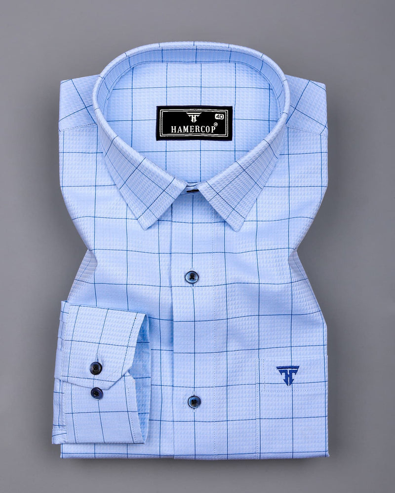 Wular Blue Dobby Check Premium Giza Shirt