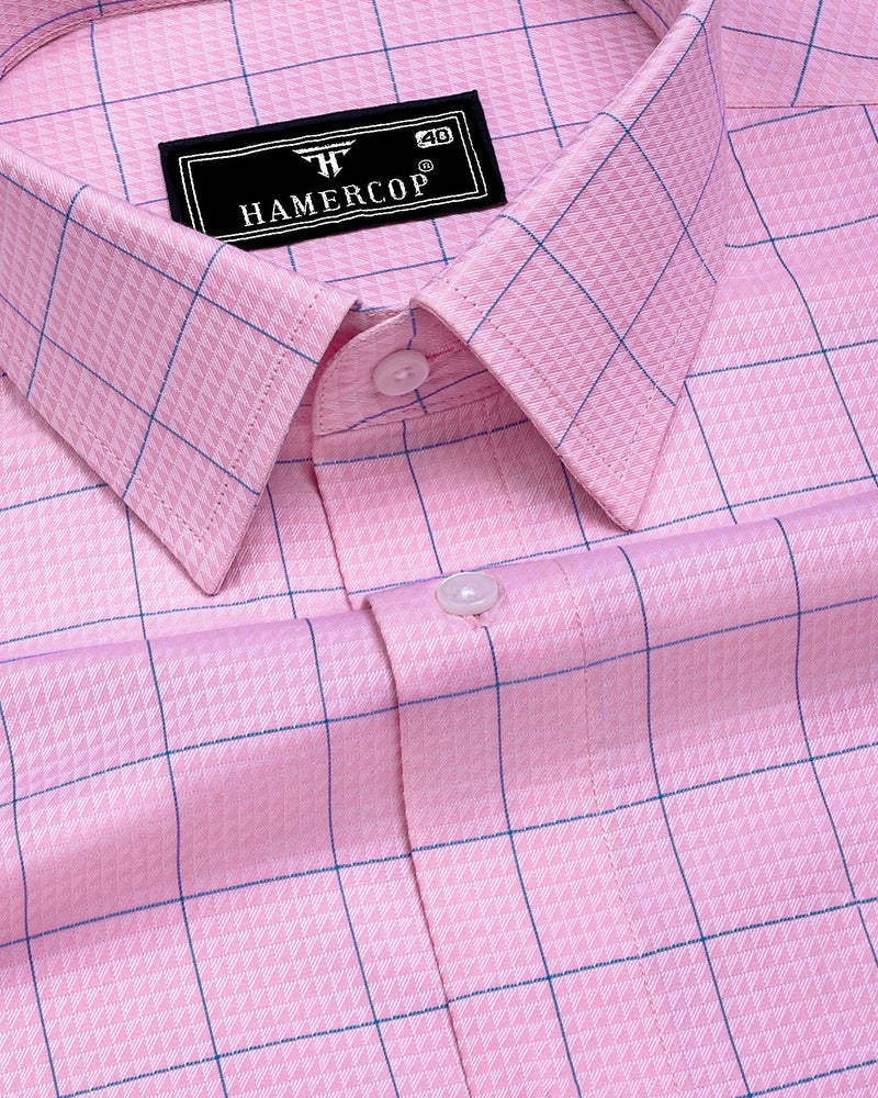 Wular Pink Giza Cotton Shirt with Blue Dobby Checks - Hamercop Wular Pink Giza Cotton Shirt with Blue Dobby Checks - Hamercop