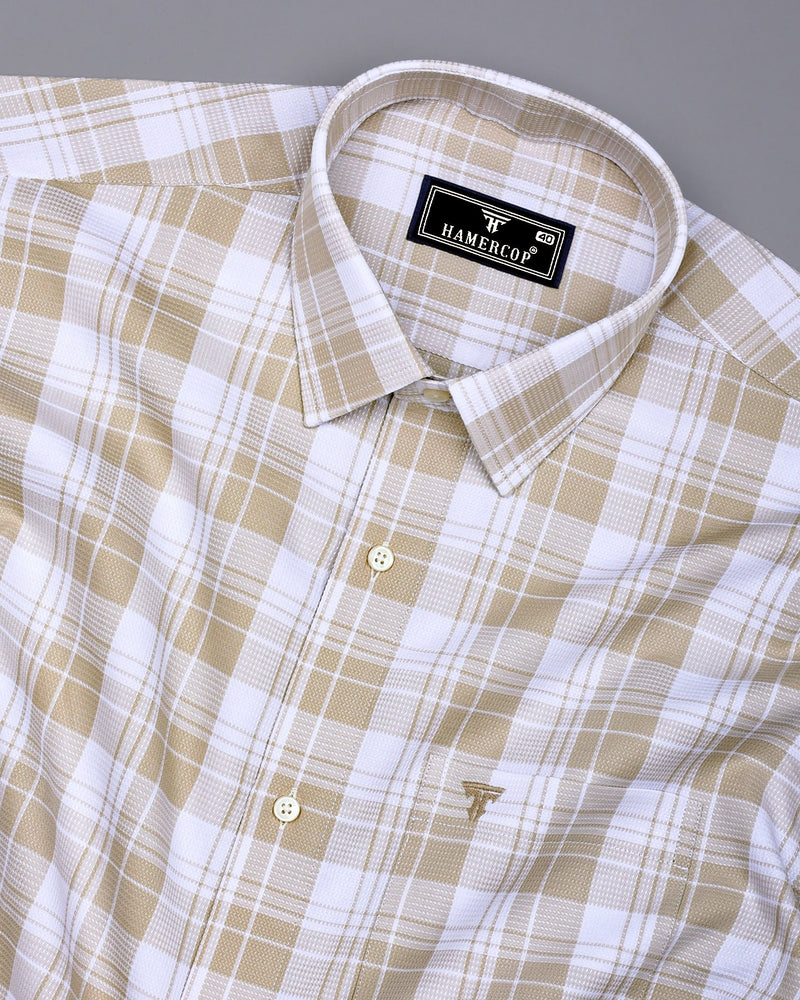 Fosses Cream With White Waffle Dobby Check Shirt