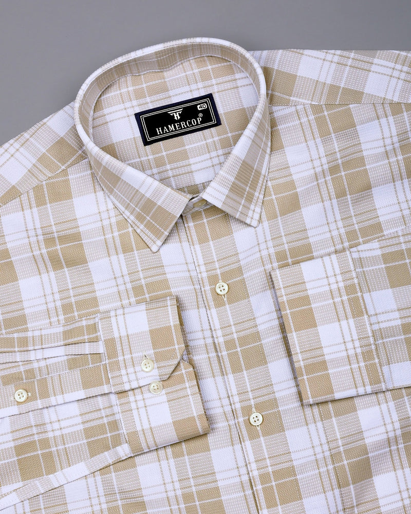 Fosses Cream With White Waffle Dobby Check Shirt