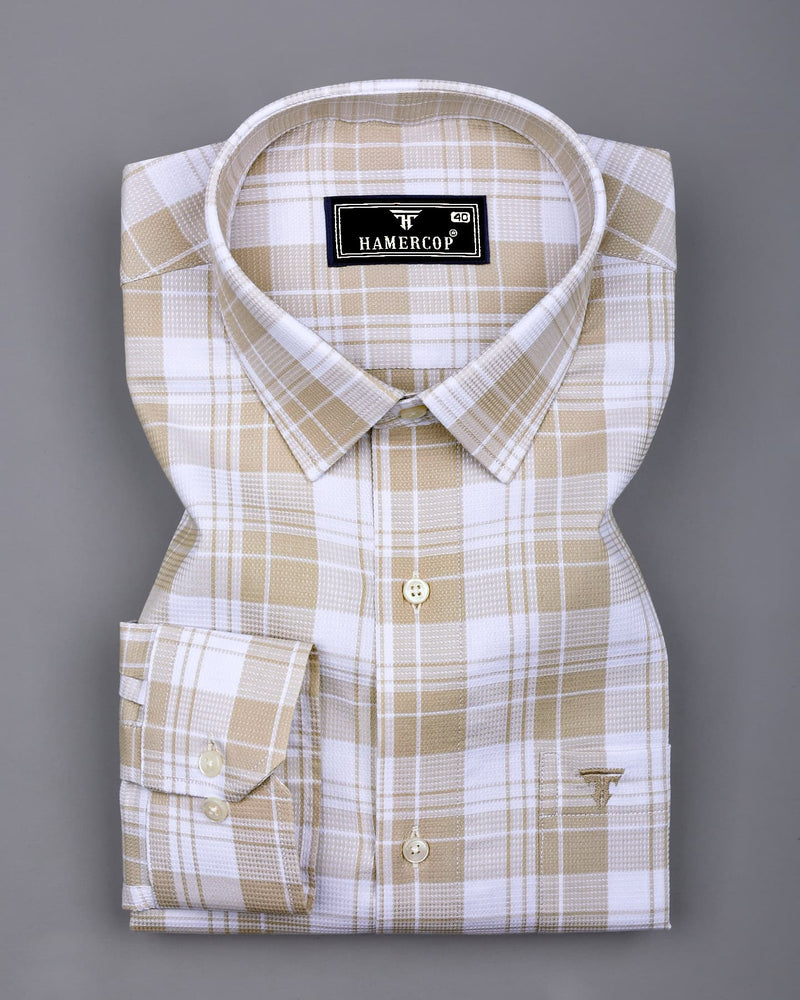 Fosses Cream With White Waffle Dobby Check Shirt