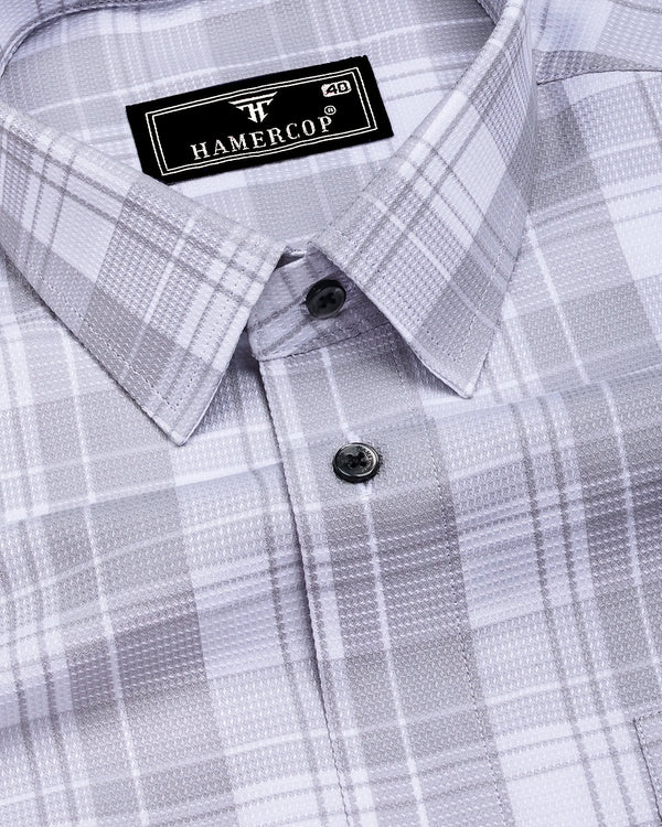 Fosses Gray With White Waffle Dobby Check Shirt