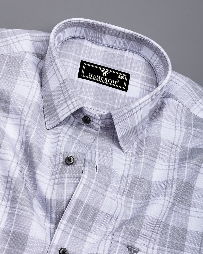 Fosses Gray With White Waffle Dobby Check Shirt