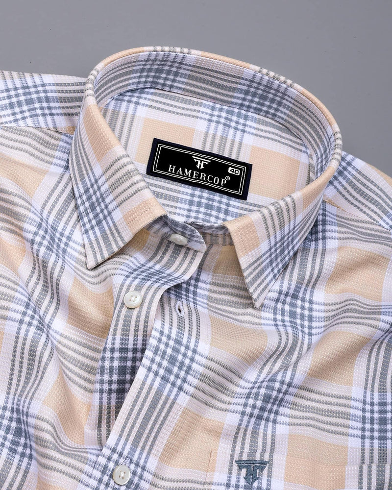 Vogar Cream With Gray Waffle Dobby Check Shirt