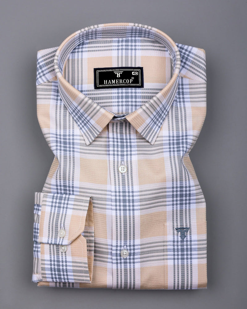 Vogar Cream With Gray Waffle Dobby Check Shirt