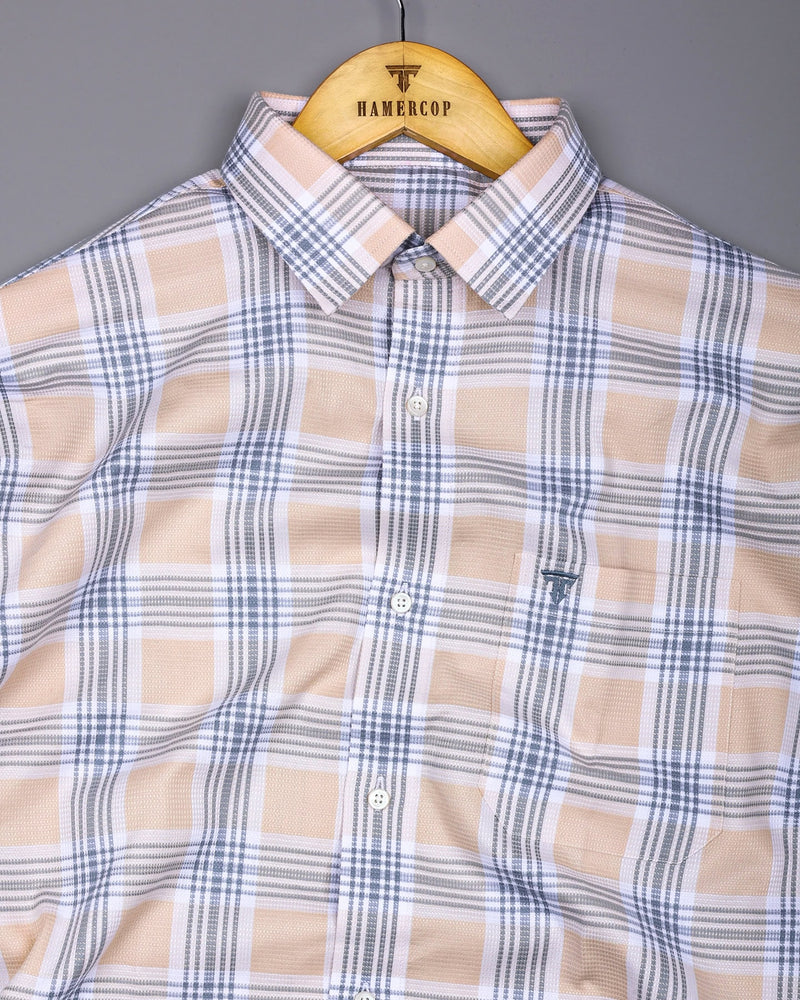 Vogar Cream With Gray Waffle Dobby Check Shirt