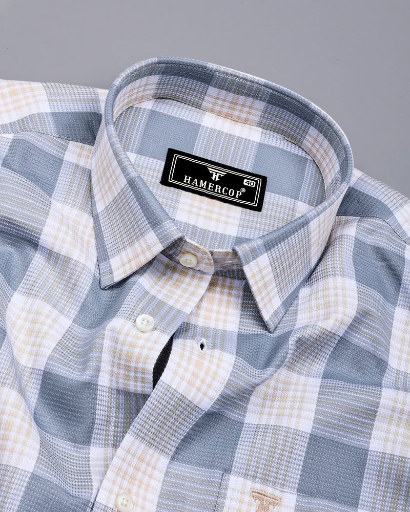 Vogar Gray With Cream Waffle Dobby Check Shirt