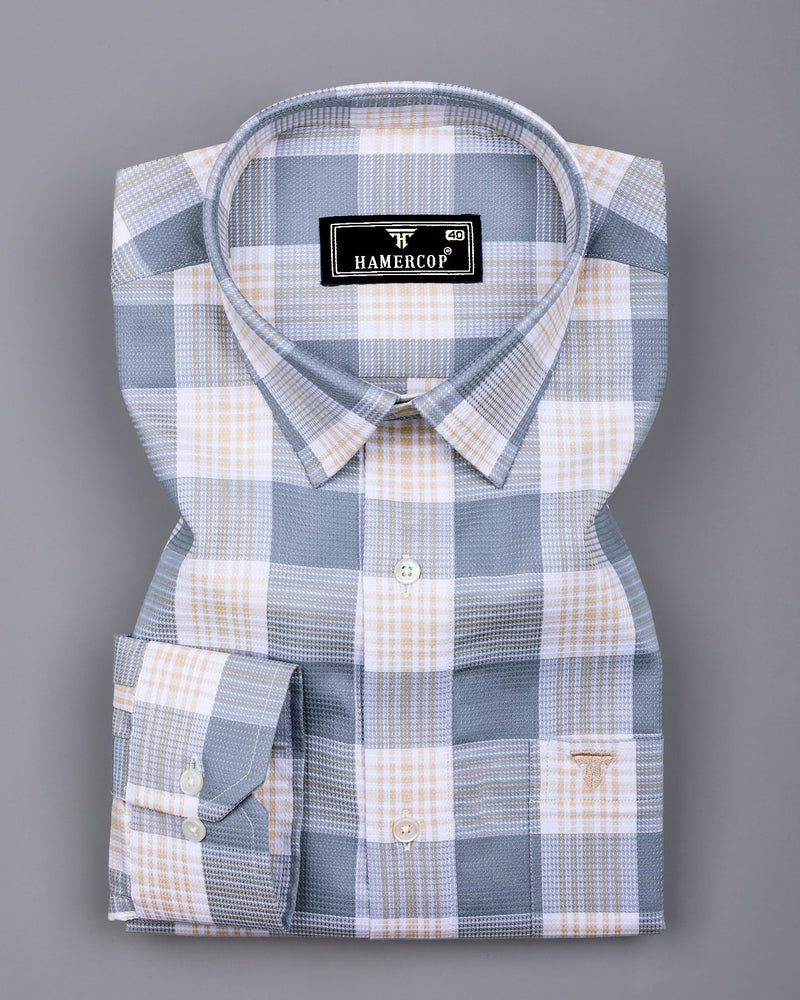 Vogar Gray With Cream Waffle Dobby Check Shirt