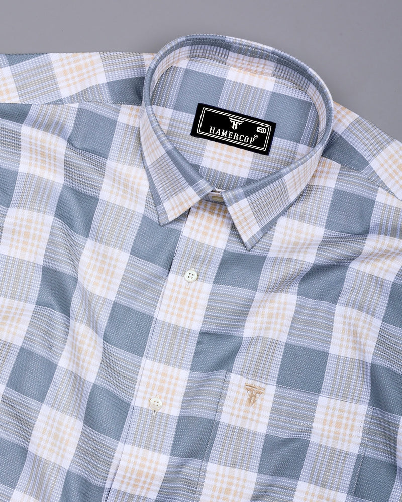 Vogar Gray With Cream Waffle Dobby Check Shirt