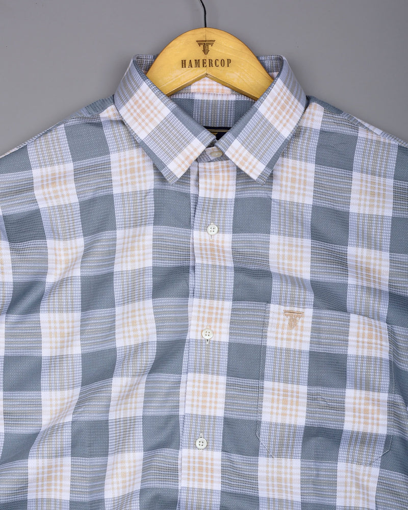 Vogar Gray With Cream Waffle Dobby Check Shirt