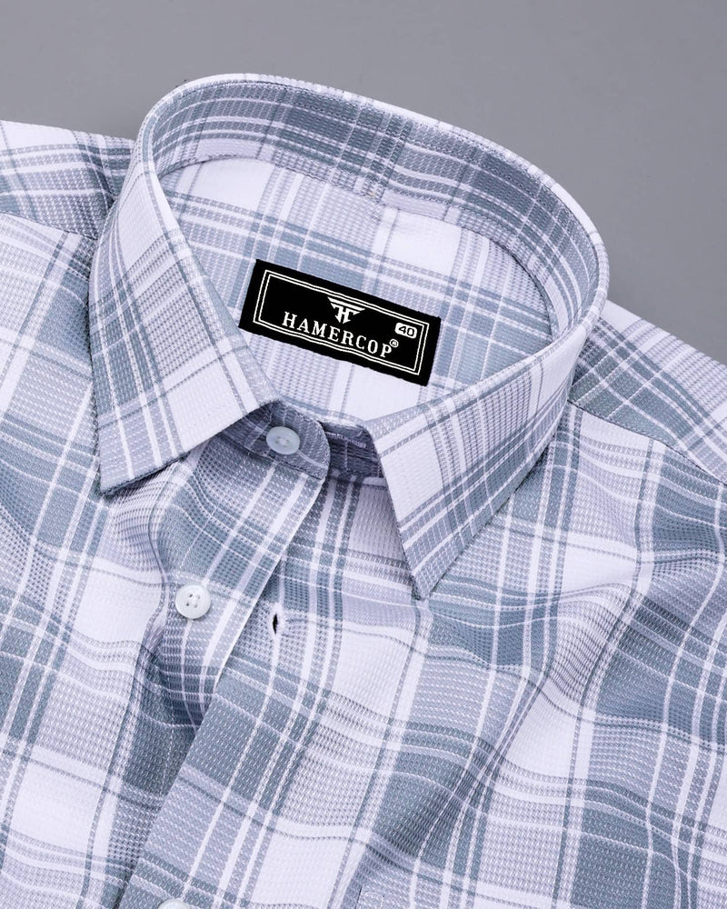 Monorom Gray With White Waffle Dobby Check Shirt