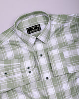 Monorom Green With White Waffle Dobby Check Shirt