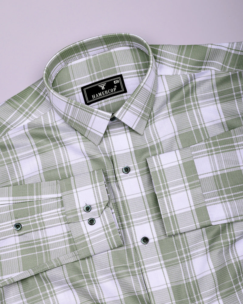 Monorom Green With White Waffle Dobby Check Shirt