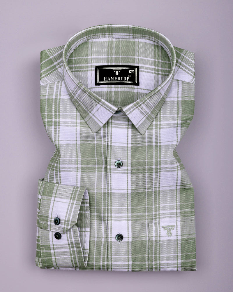 Monorom Green With White Waffle Dobby Check Shirt