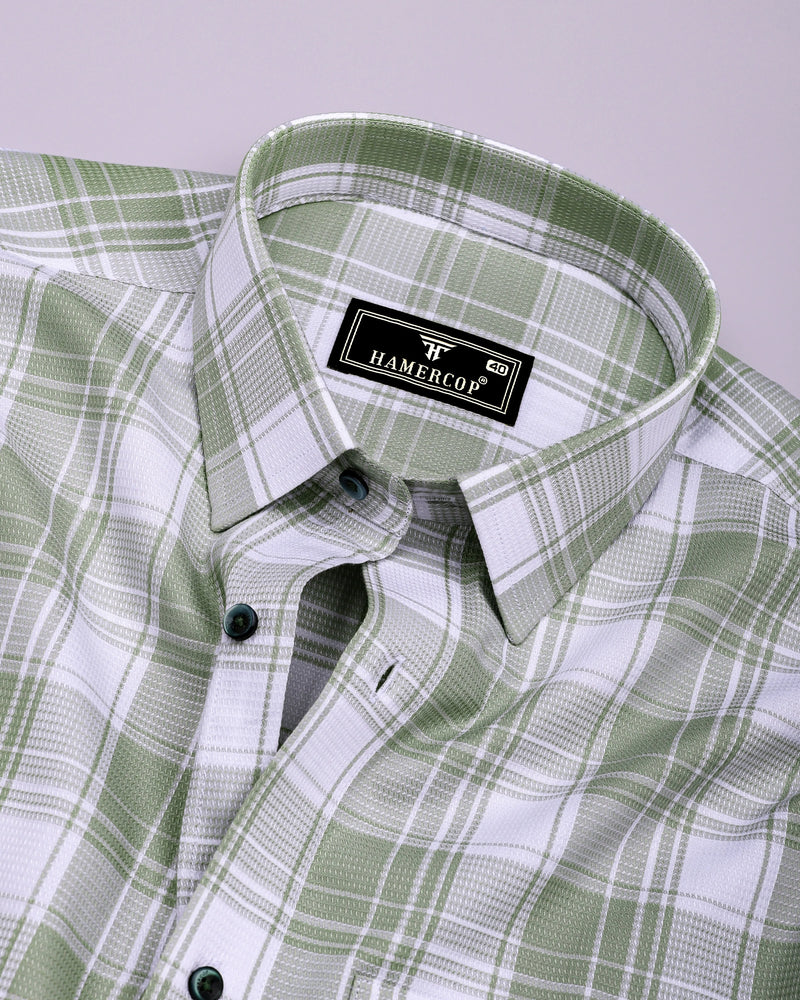 Monorom Green With White Waffle Dobby Check Shirt