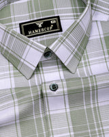 Monorom Green With White Waffle Dobby Check Shirt