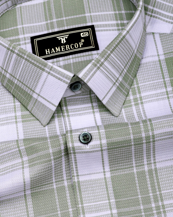 Monorom Green With White Waffle Dobby Check Shirt