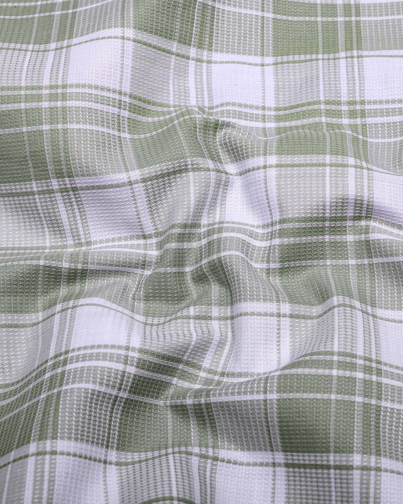 Monorom Green With White Waffle Dobby Check Shirt
