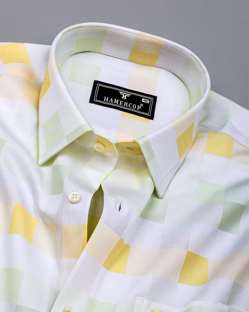 Yellow Multicolor Jacquard Check Premium Giza Shirt