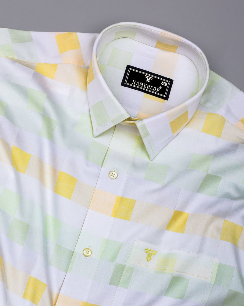 Yellow Multicolor Jacquard Check Premium Giza Shirt
