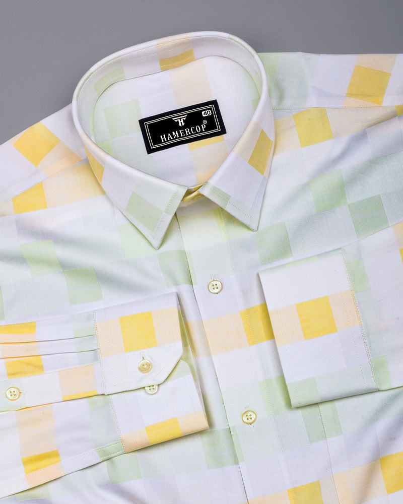 Yellow Multicolor Jacquard Check Premium Giza Shirt