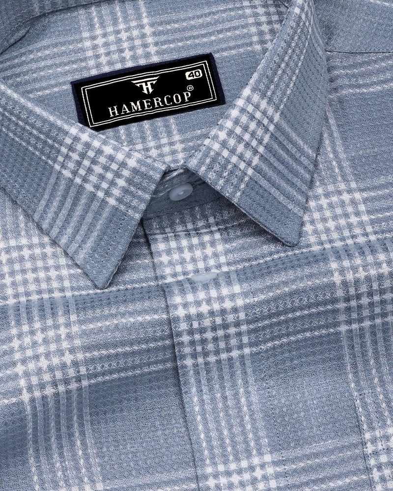 Zip Gray With White Waffle Dobby Check Shirt