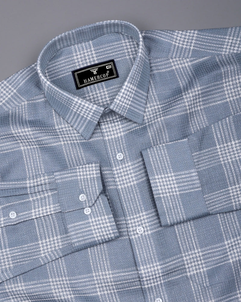 Zip Gray With White Waffle Dobby Check Shirt