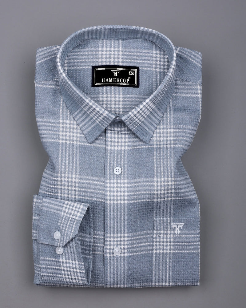 Zip Gray With White Waffle Dobby Check Shirt
