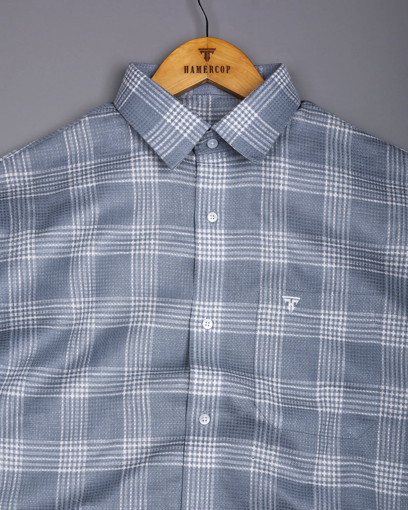 Zip Gray With White Waffle Dobby Check Shirt