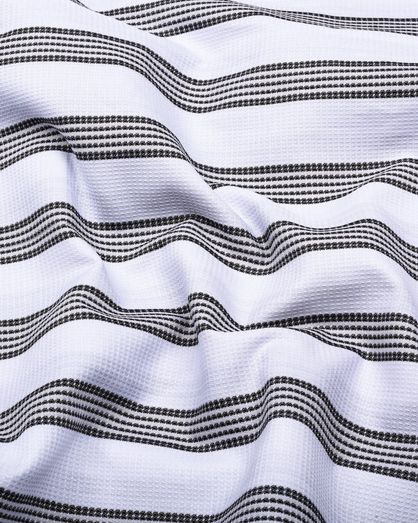 Daho White With Black Waffle Stripe Dobby Cotton Shirt