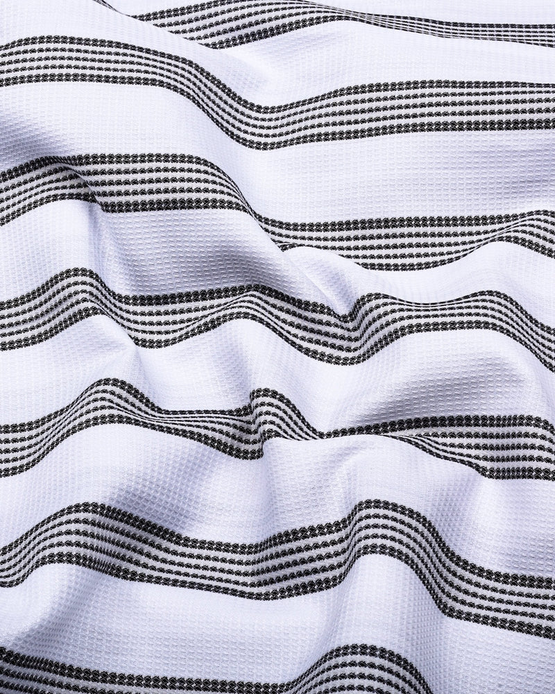Daho White With Black Waffle Stripe Dobby Cotton Shirt