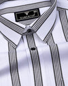 Daho White With Black Waffle Stripe Dobby Cotton Shirt