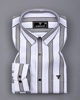 Daho White With Black Waffle Stripe Dobby Cotton Shirt