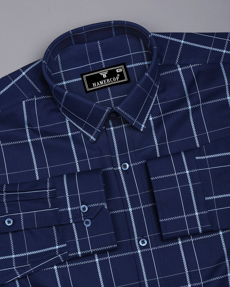 Submarine NavyBlue Dobby Check Premium Giza Shirt