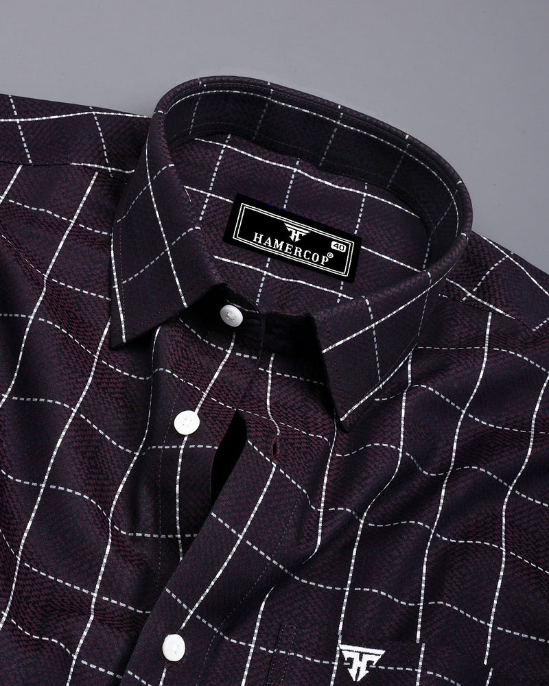 Choco Brownish With White Check Jacquard Textured Giza Shirt